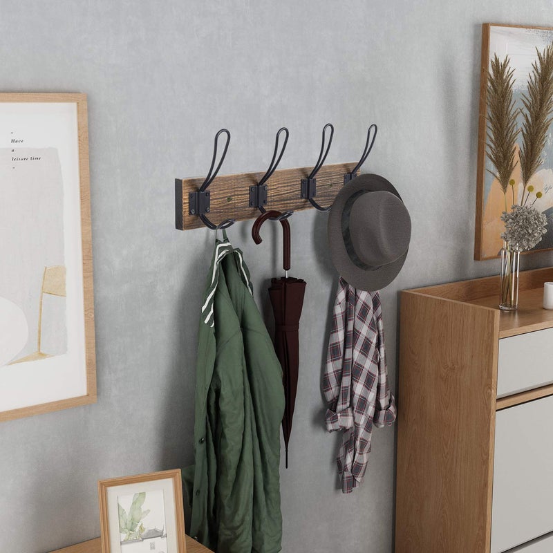 Homagic Rustic Wall Mounted Coat Hook with 4 Farmhouse Hooks - Solid Pine Wood Towel and Coat Rack for Bathroom, Entryway, Kitchen - Brown - Image 4